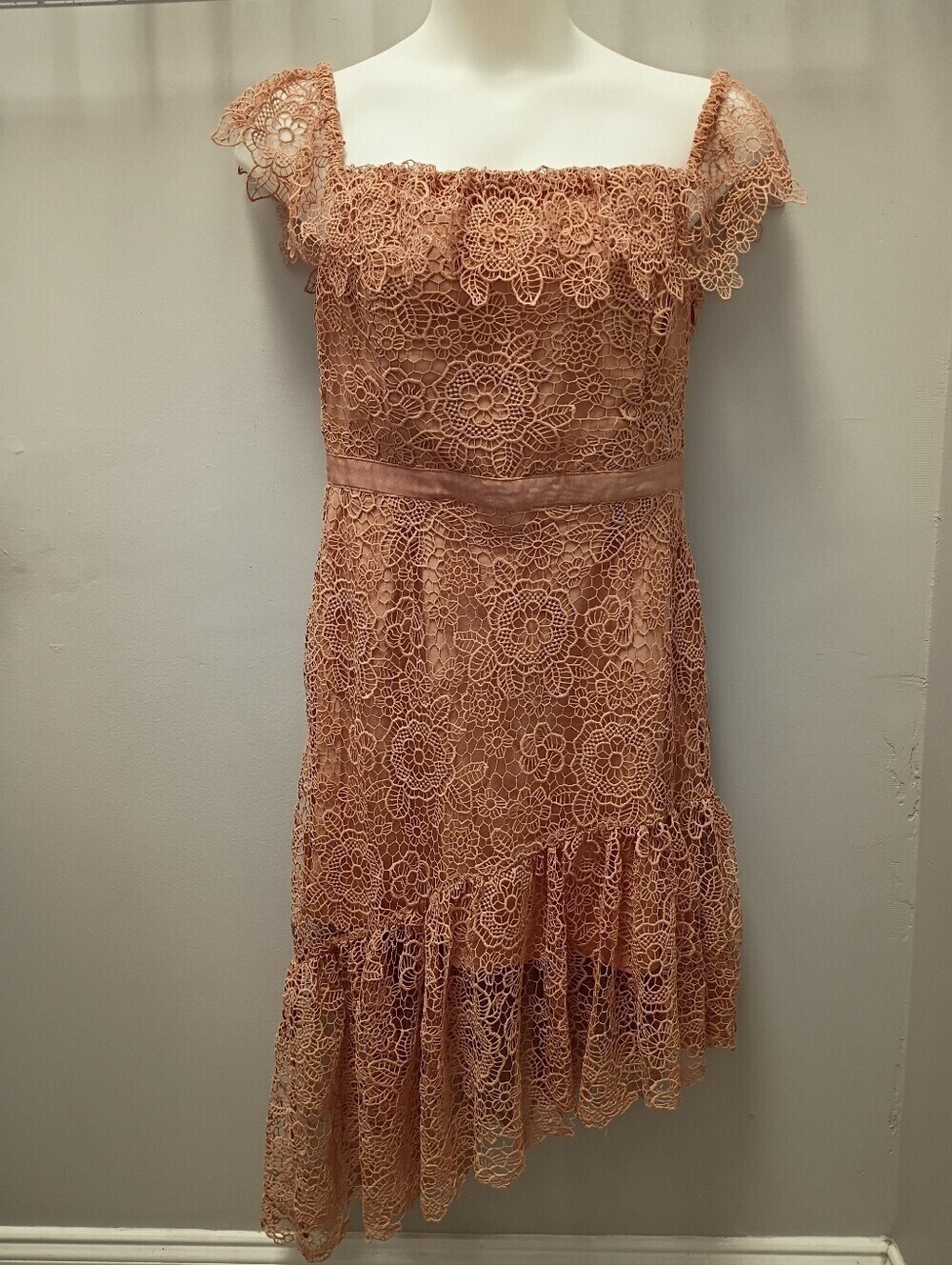 Off-Shoulder Lace Midi Dress in Blush Sz xl